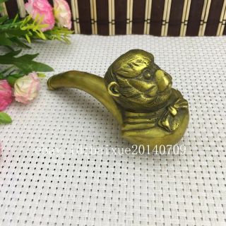 Chinese old brass carving Monkey Head Sculpture Smoke Tobacco Pipe c01 4