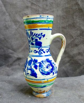 Antique Majolica Jug With A Flower Decor Hungary Hungarian 18th.  19th.  Cent
