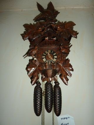 Rare Vintage Black Forest Carved 3 Weight Musical Automaton Cuckoo Wall Clock