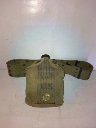Vintage Ww1 U.  S.  Army L.  C.  C.  & Co.  1917 Canteen - Belt - Hq 11 Badge On Cover