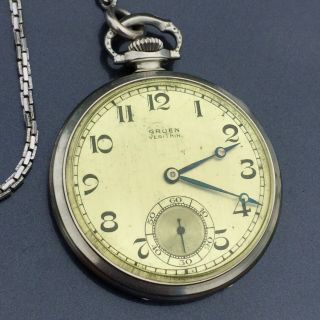 RARE 1923 - 1925 Gruen “Empire 13” Model Solid 14k Gold Rein.  10S 17J Pocket Watch 2