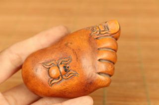 Blessing Contentment Old Antique Boxwood Buddha Foot Statue Netsuke Hand Piece