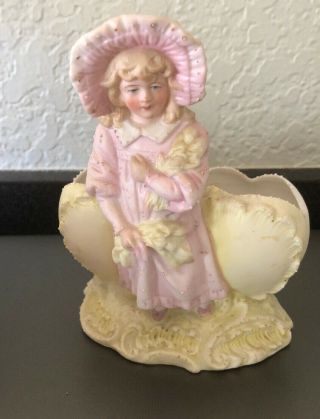 Antique German Bisque Candy Container - Girl With Double Eggs - Heubach?