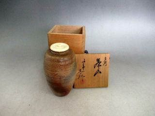 Japanese Bizen Ware Tea Caddy Chaire W/box/ Glaze/ 8846