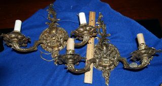 Vintage Pair Brass Sconce Wall Light Lamp 2 Arm Electric Spain