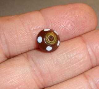 Antique Glass Charmstring Button Brick Red Glass W/ Brass Ring Center And Dots