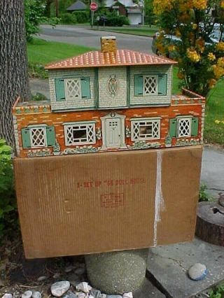 1952 T.  Cohn Toy Metal Litho Dollhouse 66 W Box,  Furniture