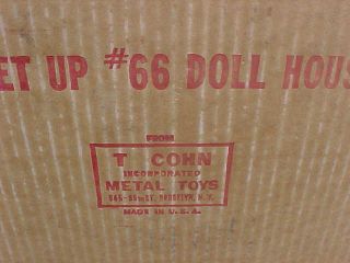 1952 T.  COHN Toy Metal Litho DOLLHOUSE 66 w BOX,  Furniture 2