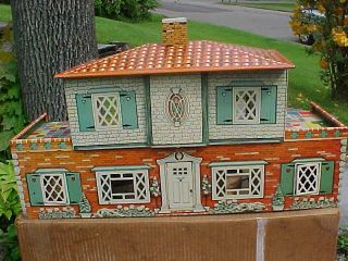 1952 T.  COHN Toy Metal Litho DOLLHOUSE 66 w BOX,  Furniture 3