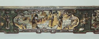 Antique CHINESE Carved Wood WEDDING BED Panel WALL HANGING 3 4