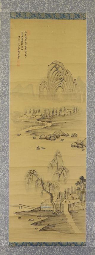 Japanese Hanging Scroll Art Painting Sansui Landscape Asian Antique E7936