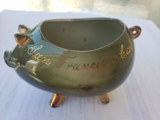 Antique German Fairing Porcelain Green (Pink) Pig Dresser Bowl 4
