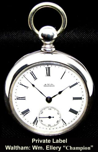 Antique Sterling Silver 18 Size Key Wind " Private Label " Pocket Watch Wm.  Ellery