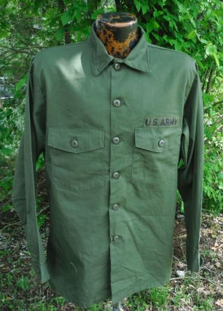 Us Army Post Vietnam War Og 507 Men Utility Shirt 16 1/2 X 34 Dura Press 70s 80s