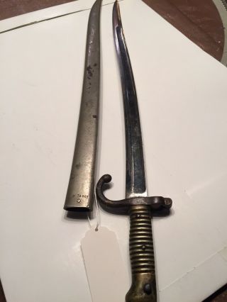 France French Chassepot Sword Bayonet With Scabbard Dated 1860’s See Photos
