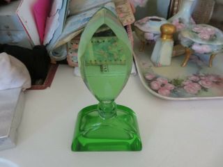 Vintage Bright Green Glass Vaseline Glass ? Perfume Bottle Cut Glass So Art Deco