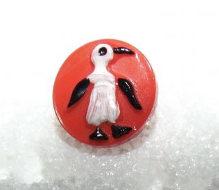 Vintage Small Penguin Red Glass Button 256 2