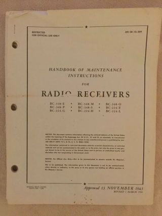 Handbook Of Maintenance Instructions For Radio Receivers Bc - 348 And Bc - 224