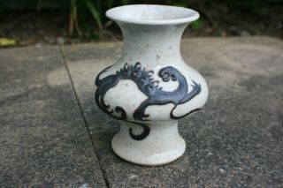 Antique Chinese Porcelain With Black Carving Dragon Pattern Vase