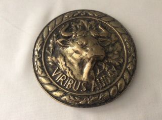 Heavy Vintage Brass Circular ‘viribus Audax’ Safe Seal Plaque