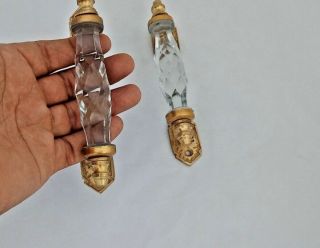 Pair Vintage Look Brass Clear Victorian Cut Glass Pull Push Door Drawer Handle 4