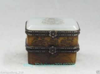 Vintage Handmade Old Bone Jade Carving Buddha & Bird Double Jewelry Box N B01