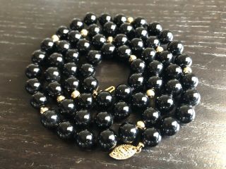 Fine 14k Gold Vintage Antique Chinese Black Onyx Stone Beaded Necklace Nr