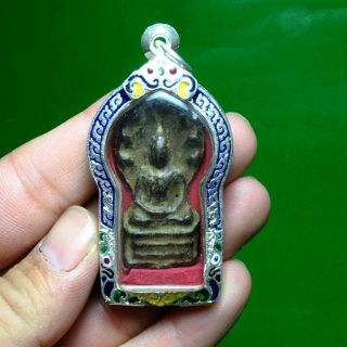 Old Antique Bronze Phra Nak Prok Thai Buddha Amulet