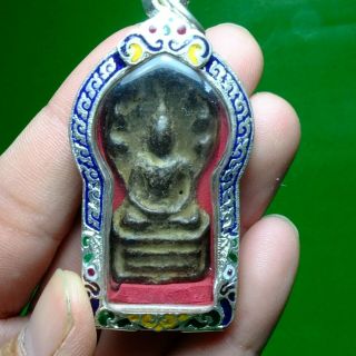 OLD ANTIQUE BRONZE PHRA NAK PROK THAI BUDDHA AMULET 3