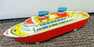Vintage Wyandotte S.  S.  America Tin Litho Pull Along Cruise Ship Boat