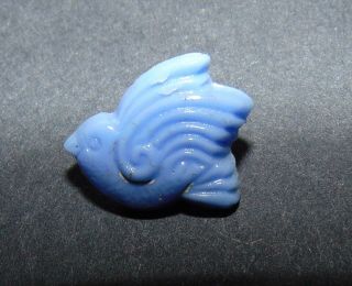Vintage Small Realistic Bird Blue Glass Button 335