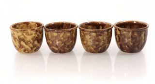 Set,  4 Yellow Ware Custard Cups,  Rockingham,  Bennington Glaze,  19th C.  [11759]