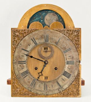 English Grandfather Clock Brass Moon Dial Movement @ 1775 Month Running Rare