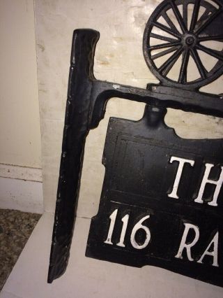 Vintage 50 ' s/60 ' s Cast Aluminum Horse Amish Buggy Cart House Number Pole Sign 2