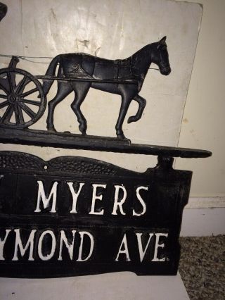 Vintage 50 ' s/60 ' s Cast Aluminum Horse Amish Buggy Cart House Number Pole Sign 4