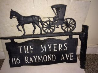 Vintage 50 ' s/60 ' s Cast Aluminum Horse Amish Buggy Cart House Number Pole Sign 7