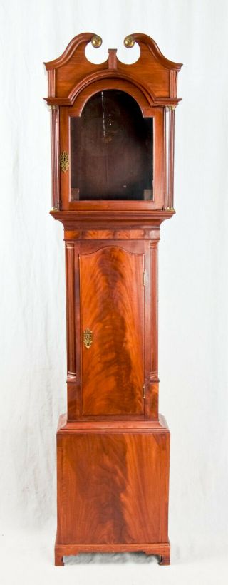 English Flame Mahogany Veneered Grandfather Clock Case @ Late 1700s