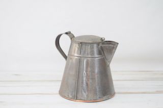 Antique Tin And Copper Metal Coffee Pot Hinged Lid Primitive Pitcher Cowboy Pot