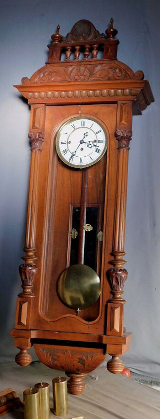 Antique Gustav Becker 3 Weight Grande Sonnerie Wall Clock Vienna Regulator Fine
