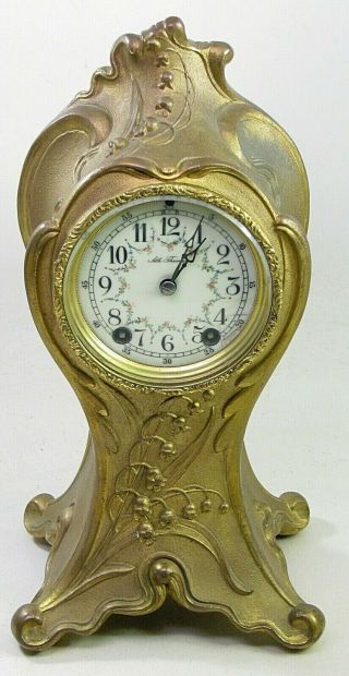 Antique Art Nouveau Seth Thomas 14 " Figural Iron Mantel Shelf Mantel Clock