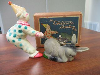 Vintage Kt Made In Japan Wind Up The Obstinate Donkey & Clown & Box