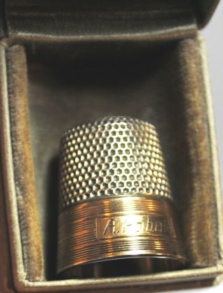 ANTIQUE KETCHAM & MCDOUGALL STERLING SILVER & GOLD BAND THIMBLE WH BOX 3