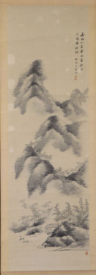 Japanese Hanging Scroll Art Painting Sansui Landscape Asian Antique E7139