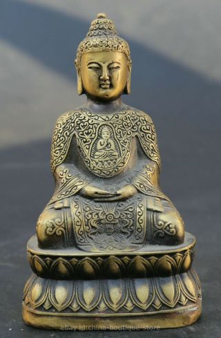 4.  7  Collectn China Bronze Buddhism Shakyamuni Amitabha Buddha Sit Lotus Statue
