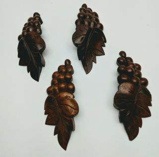 4 Antique Carved Walnut Wood Drawer Pulls Grapes