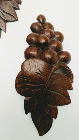 4 Antique Carved Walnut Wood Drawer Pulls Grapes 2