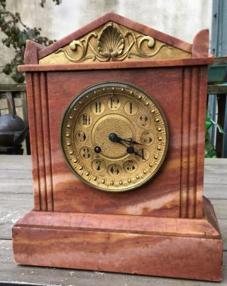 Antique French Rouge Marble Clock Japy Freres Wright Kay Time Strike 11x9 "