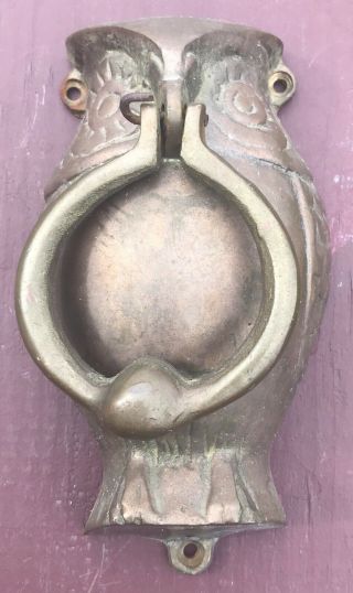 Vintage Antique Heavy Solid Brass Bronze Owl Door Knocker Rustic Detailed