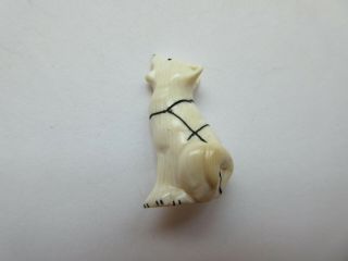 RARE Antique Vtg Hand Carved Alaskan Eskimo BUTTON Husky Sled Dog w/ Bk Mk 2