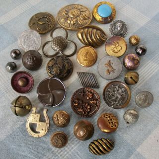 Assortment Of 32 Antique And Vintage Metal Buttons